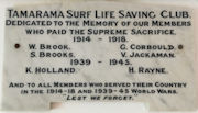 Tamarama SLC war service plaque